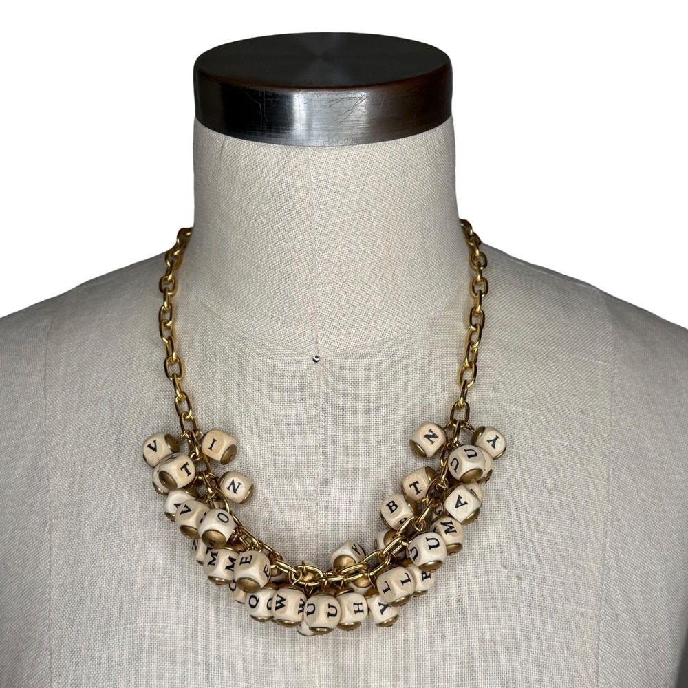 LENORA DAME Necklace Gold Alphabet Wood Bead Chunky Statement Women's Gold
